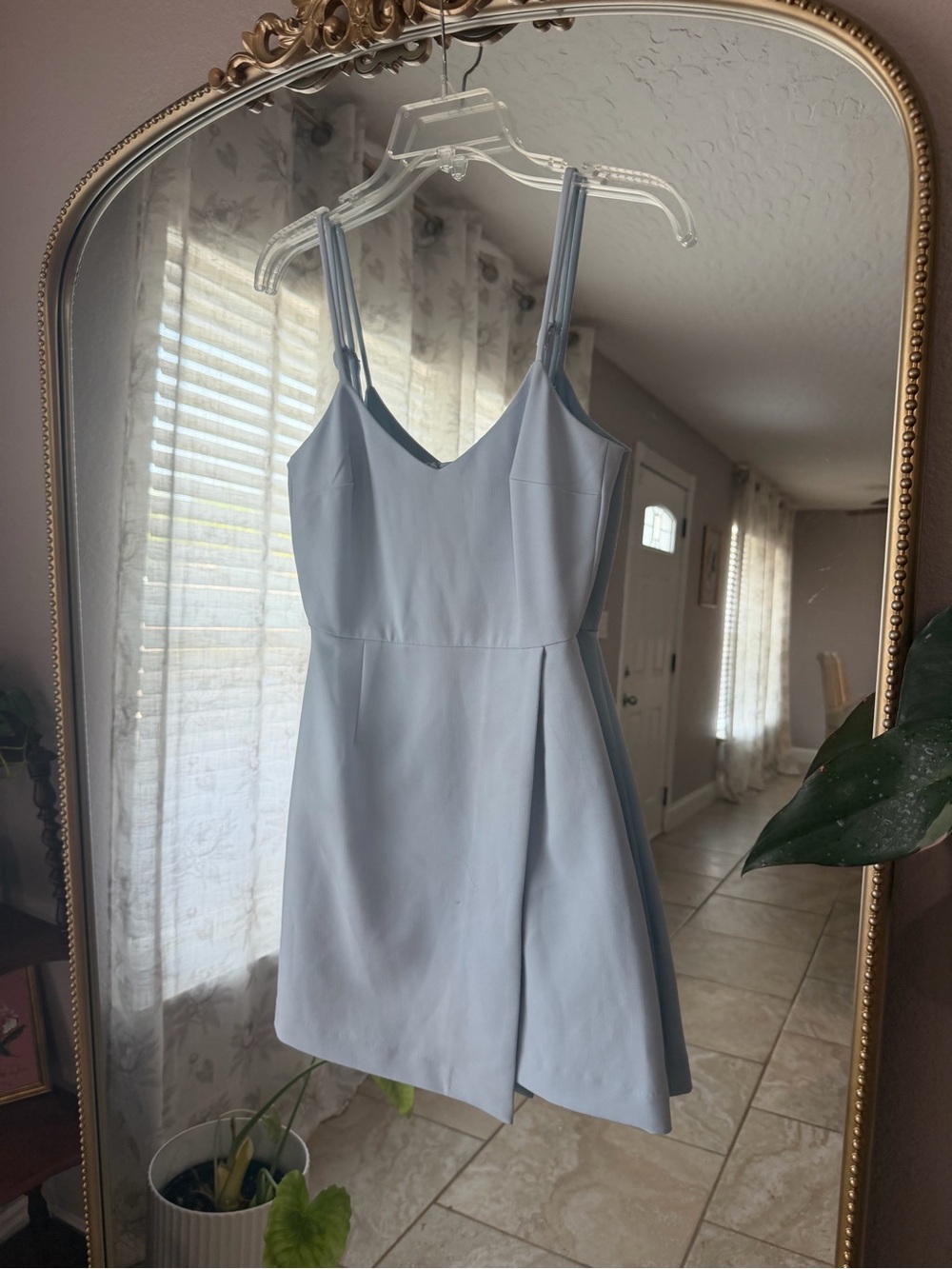 French Connection Pale Blue V-Neck Mini Dress